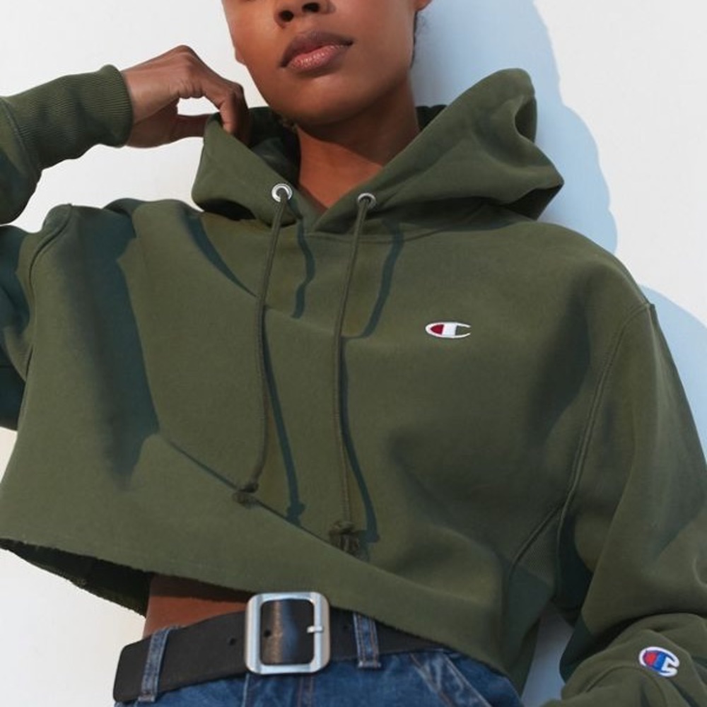UO/Champion - Green Cropped Hoodie